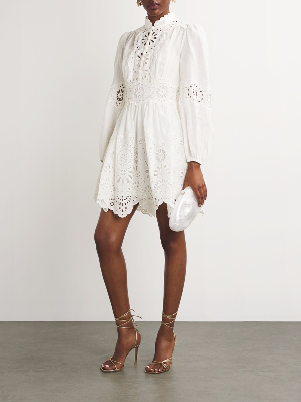 NWT Zimmermann Acacia Broderie Ivory Anglaise White Eyelet Lace Mini Dress - Picture 3 of 14